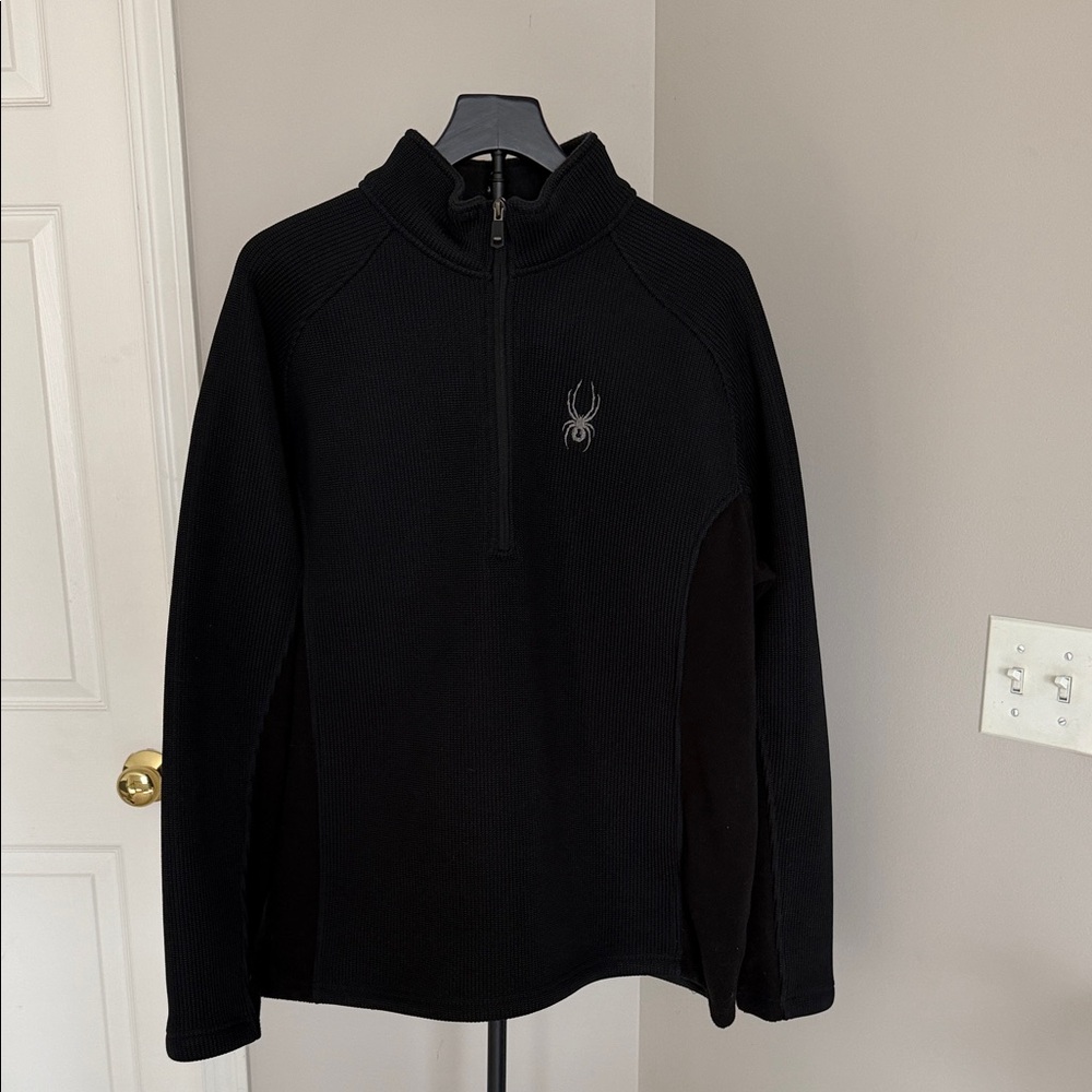 Spyder Core Waffle Knit & Fleece 1/2 Zip Pullover in Black: XL